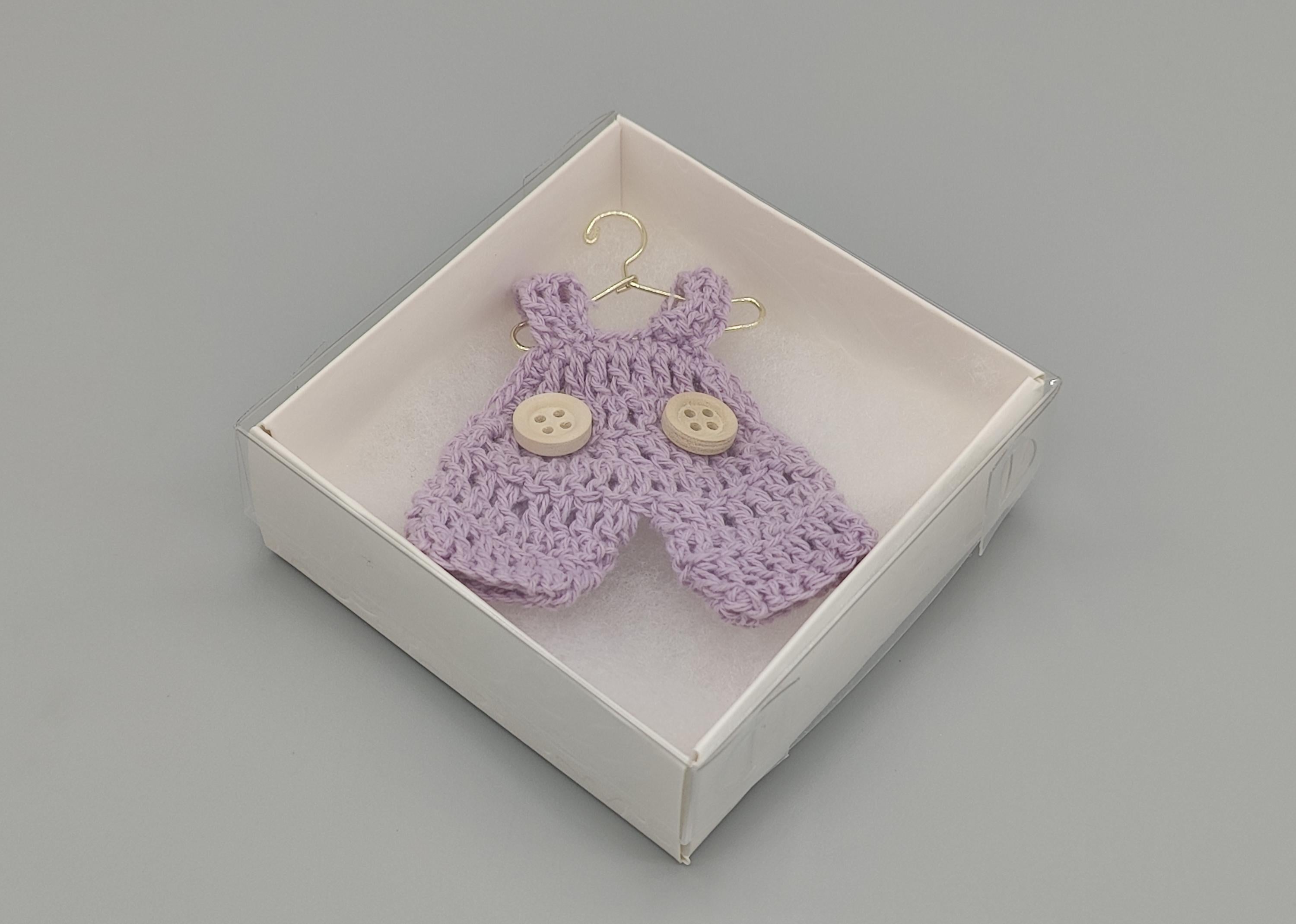 Set of 6 Mini Crochet Lilac Baby Overalls - Baby Shower Favors, Gender Reveal Decor, Birthday Party Gift, Miniature Doll Clothes