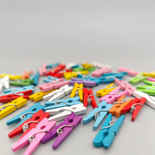 50 Mini Wooden Baby Clothespins – Colorful Party Favors for Kids