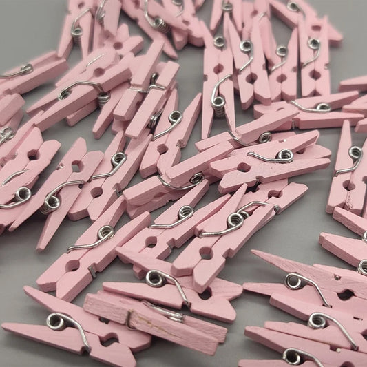 50 Mini Wooden Baby Clothespins – Pink or Blue, Baby Shower Favors