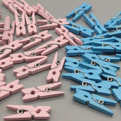 50 Mini Wooden Baby Clothespins – Pink or Blue, Baby Shower Favors