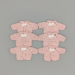 Set of 6 Mini Crochet Baby Jackets in Baby Pink with White Flower & Drawstrings - Shower Favors, Keepsakes, Party Decor