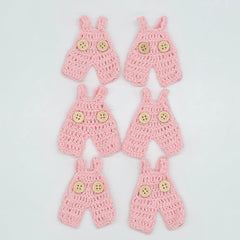 Mini Crochet Pink Overalls Set of 6 Party Gifts - Tiny Pink Party Favor for Baby Showers & Birthdays! Mini Crochet with Tiny Hangers