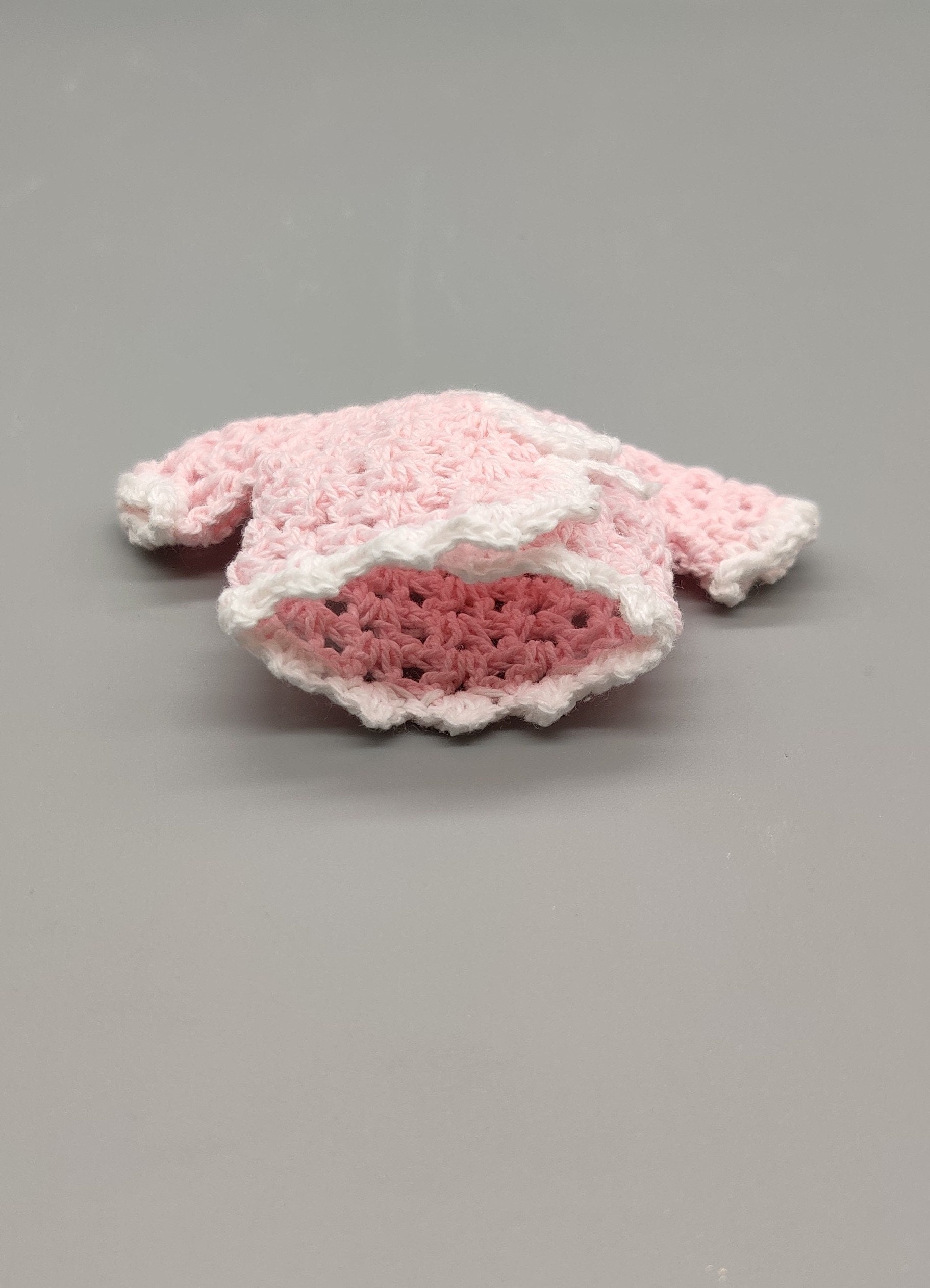 Crochet mini jacket, pink with white trim, cute favors, baby shower, baby welcome, crochet favors, baby shower favours, Set of 6