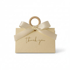 Elegant Wedding Favor Boxes with Wooden Handle & Ribbon - "Thank You" Guest Gift Box - Party Favor Boxes & Party Gifts  - Set of 12