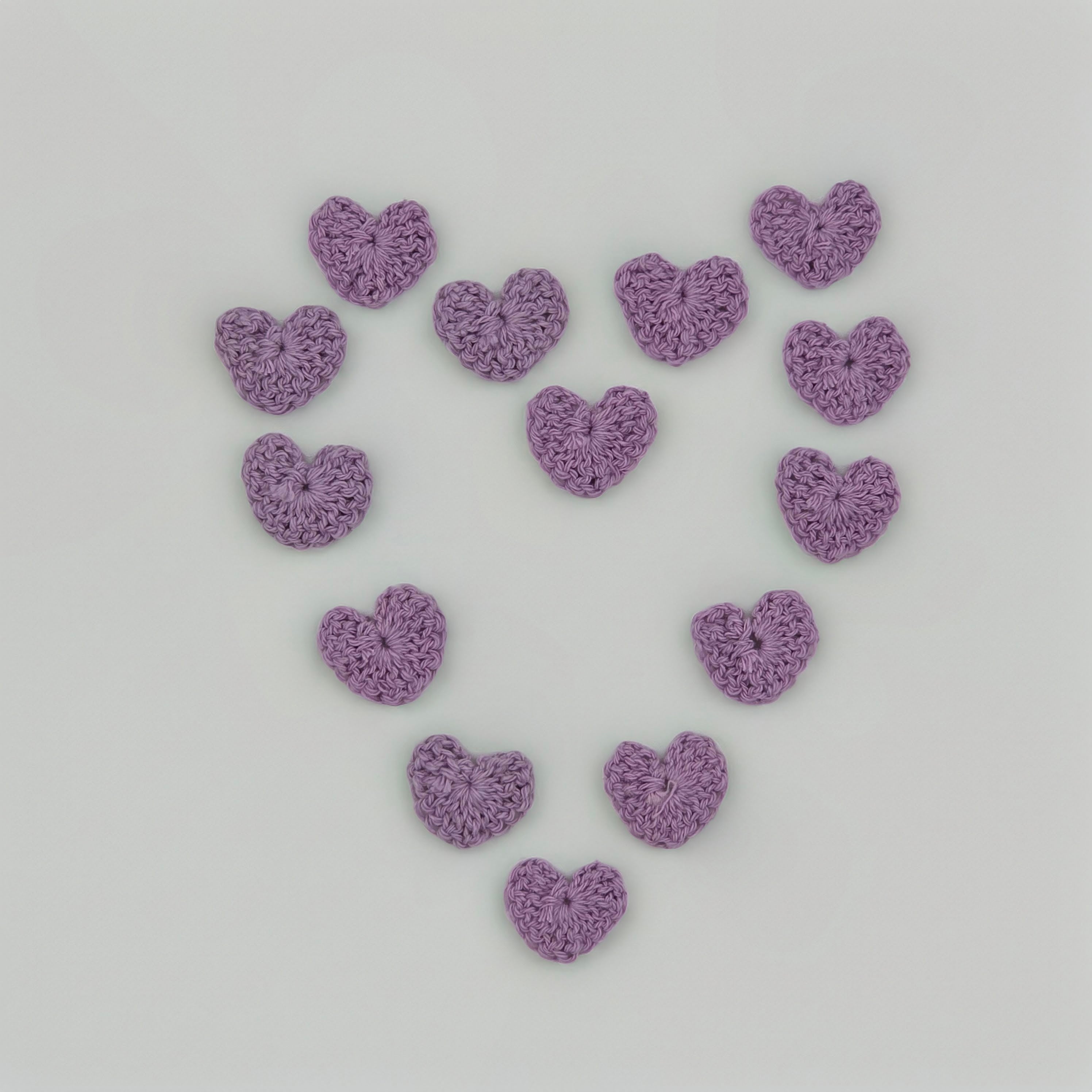Tiny Lilac Crochet Hearts 1" Appliques, Set of 12 Tiny Yarn Hearts for Scrapbooking, Sewing, Crafts & Valentine's Day