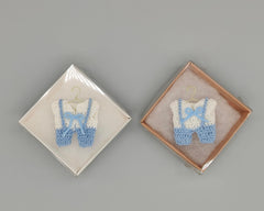 Set of 6 Mini Crochet Baby Overall Favors with bowtie - Baby Shower, Gender Reveal, Baby Welcome - Hanger and box options available!