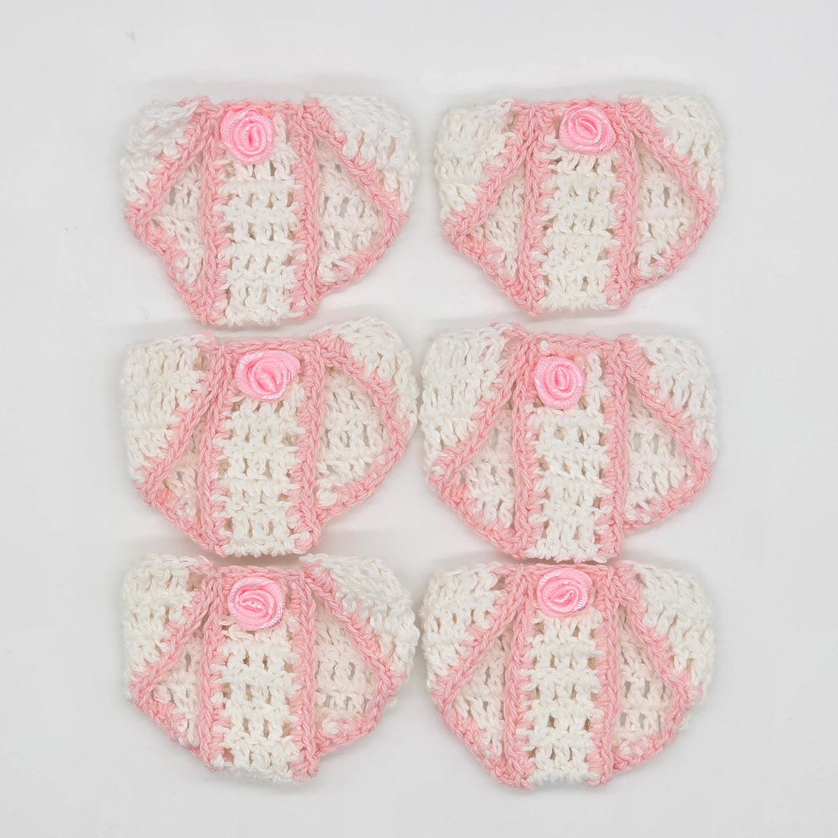 Mini Crochet Baby Diaper Party Gifts - Handmade Pink & White Party Favor Diapers for Baby Shower, Gender Reveal, Crafts & Keepsakes - 6 pcs