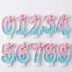 Pink & Blue Ombre Glitter Bunny Ear Number Birthday Candle! Comes in a clear case. Cute kawaii party decor