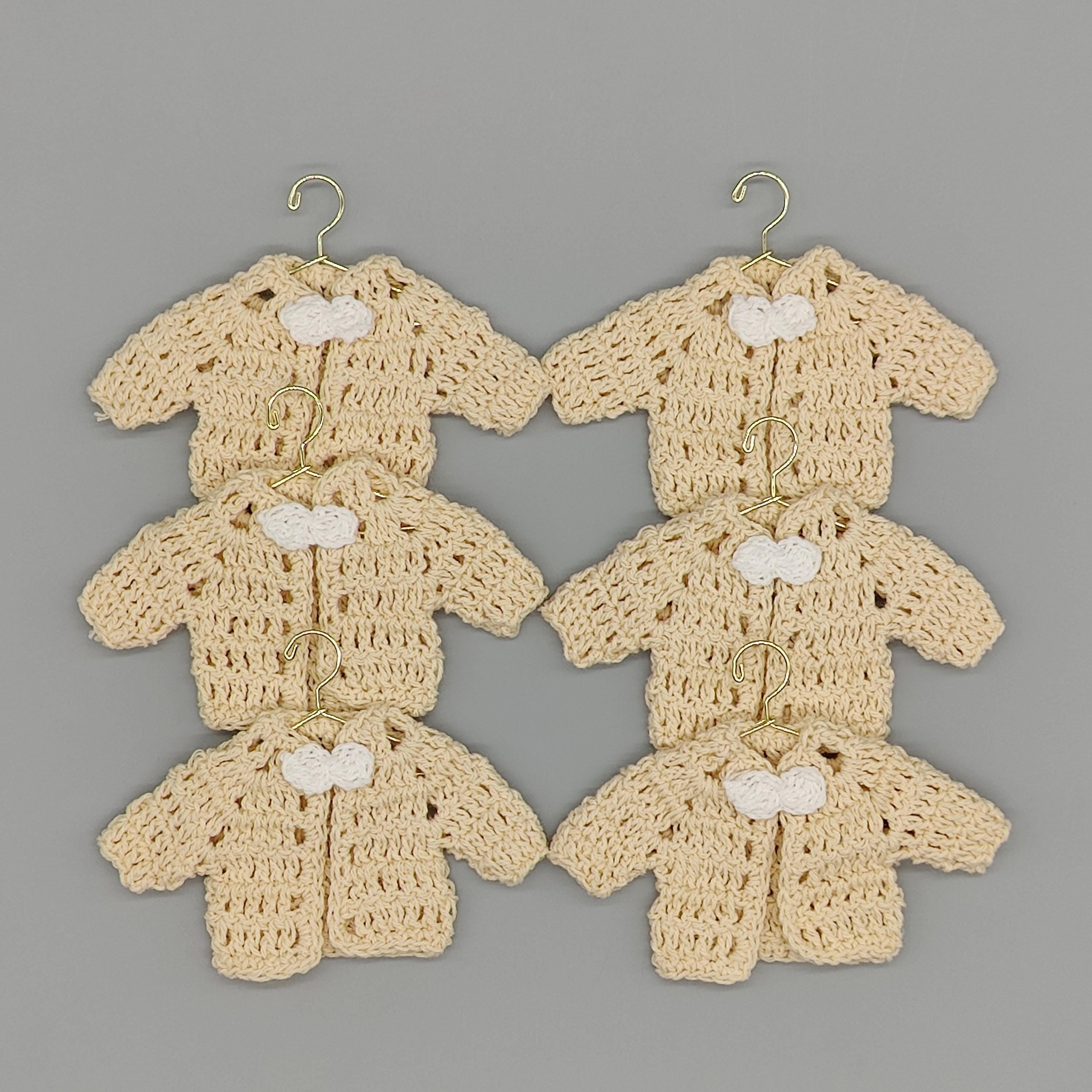 Set of 6 Mini Crochet Baby Jacket Favors, Baby Shower Gifts, Baby Boy Christening Favors, Baby Cream Keepsake, Handmade Nursery Decor