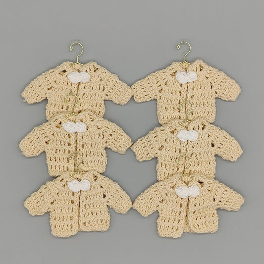 Set of 6 Mini Crochet Baby Jacket Favors, Baby Shower Gifts, Baby Boy Christening Favors, Baby Cream Keepsake, Handmade Nursery Decor