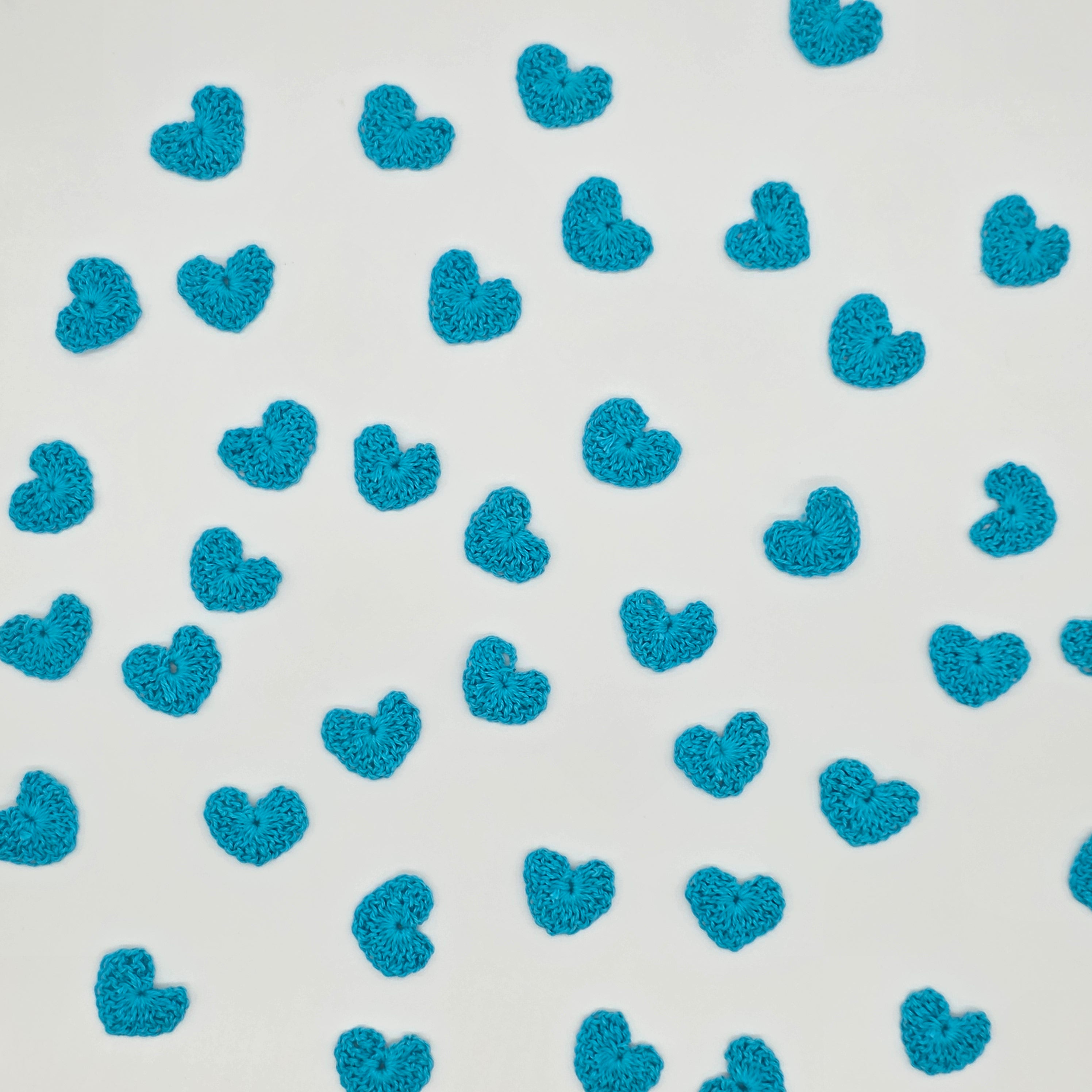 Set of 12 Tiny Turquoise Crochet Hearts - 1inch Mini Hand-Stitched Appliques for Scrapbooking, Crafts & Table Scatter