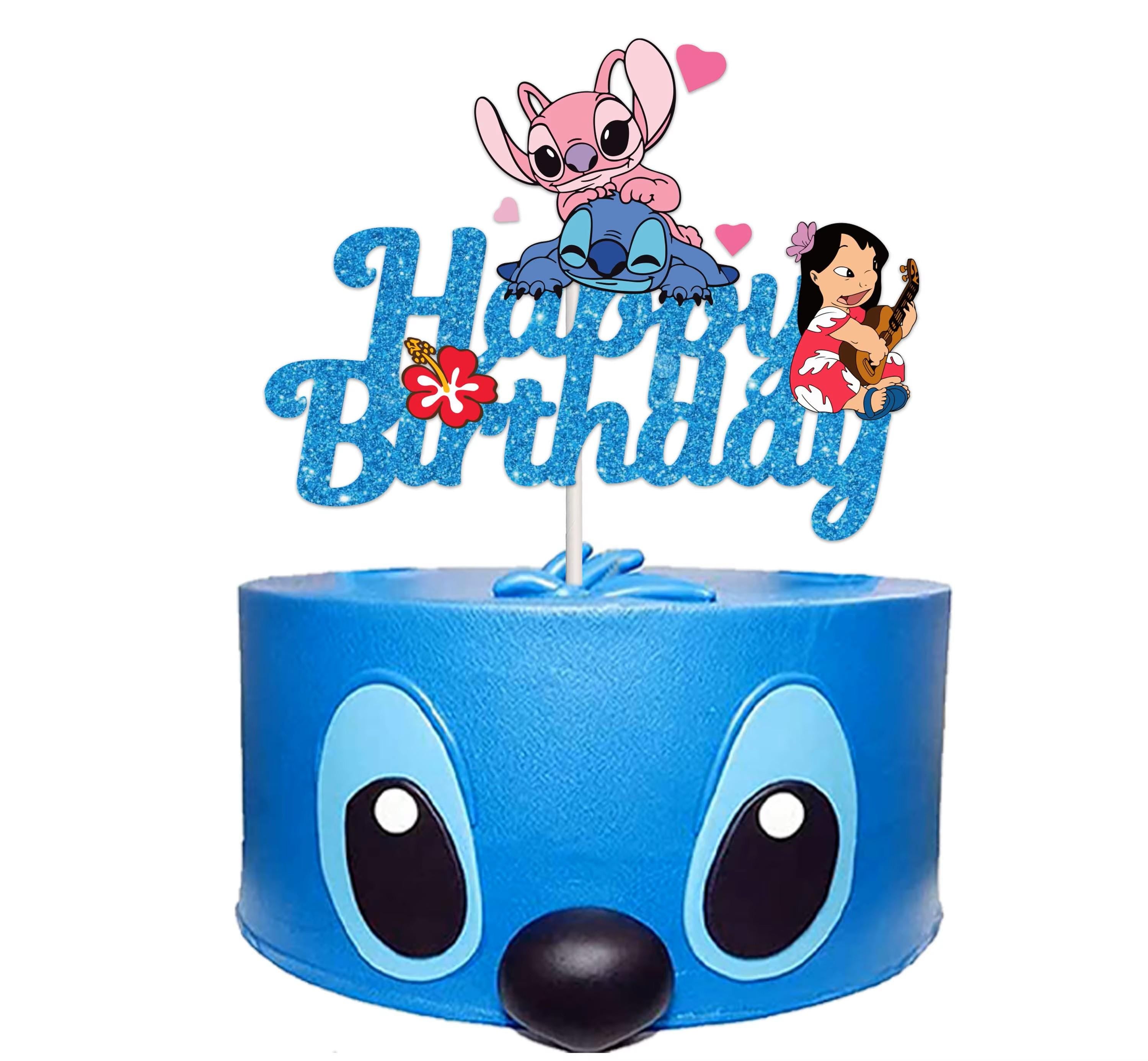Custom Lilo & Stitch inspired Birthday Cake Topper- Shimmery Blue aloha party birthday cake topper