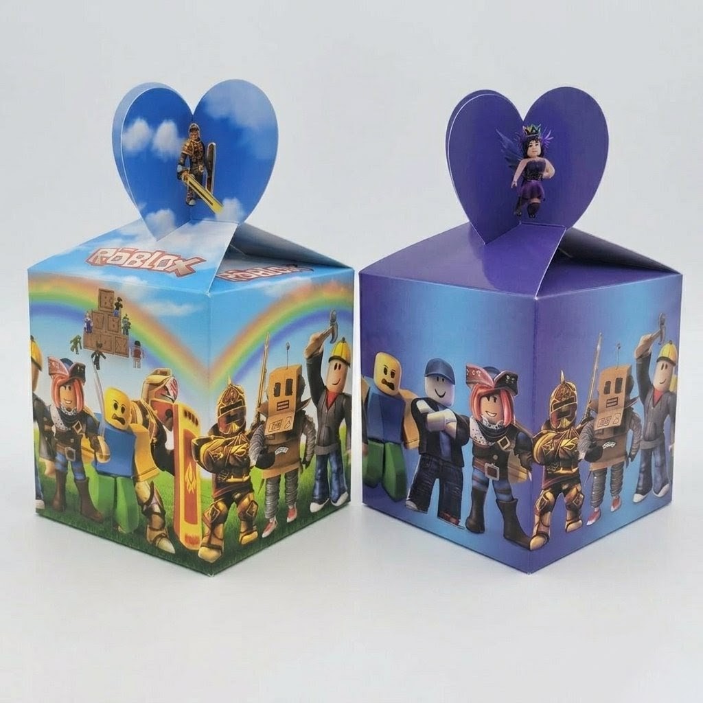 12pc Roblox Party Favor Boxes Candy Gift Bags Kids Birthday Decoration 6 Light 6 Dark Blue