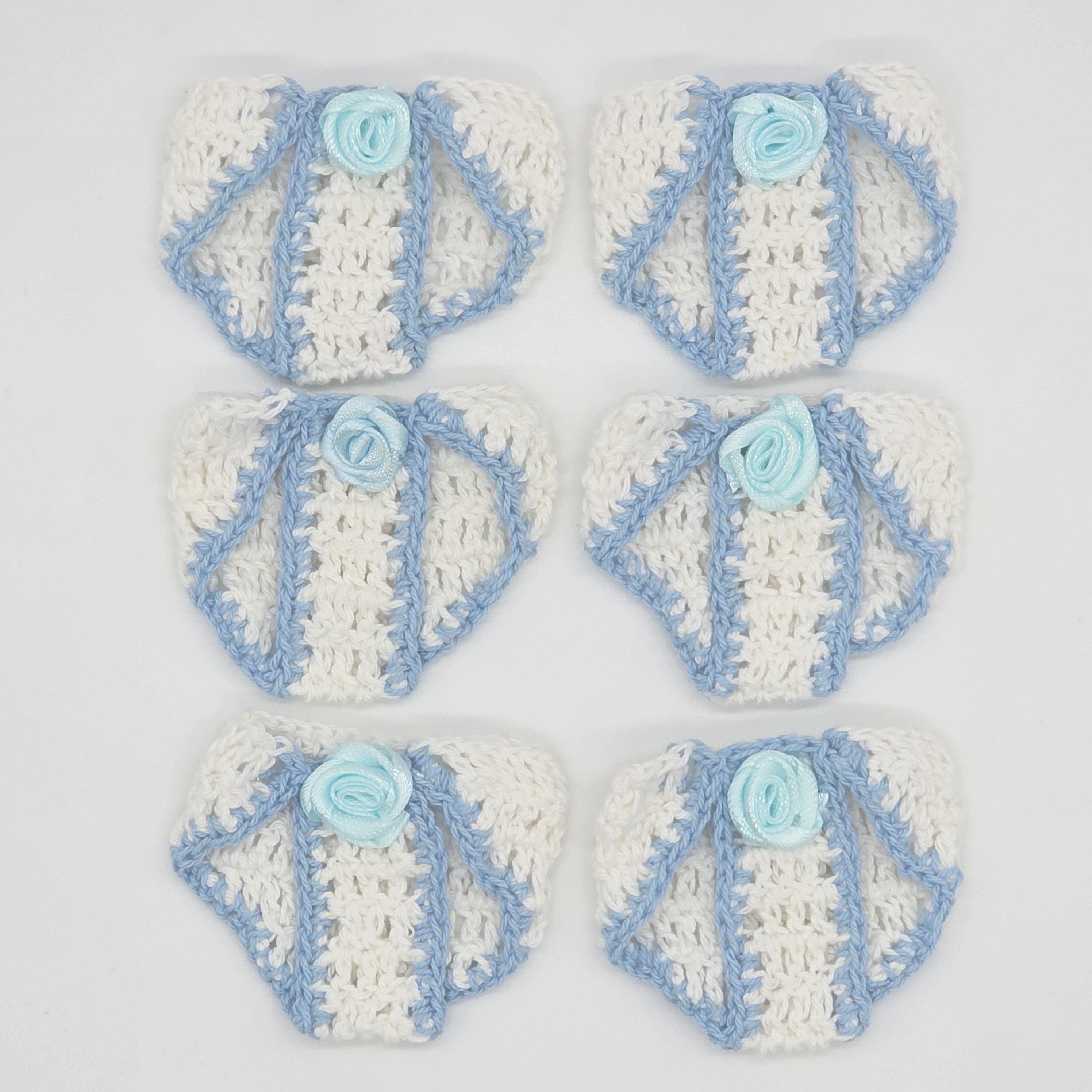 Mini Crochet Baby Diaper Party Gifts - Handmade Blue & White Party Favor Diapers for Baby Shower, Gender Reveal, Crafts & Keepsakes - 6 pcs