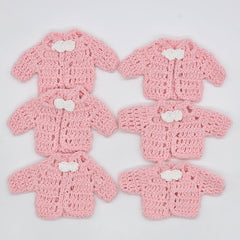 Tiny Crochet Baby Girl Party Gifts - Crochet Party Favors - Pink Mini Cardigans with White Bow Ties - Hanger & Rack Options - Handmade