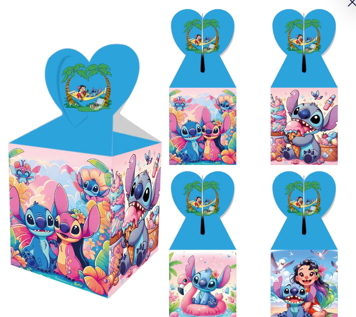 12 Lilo & Stitch Favor Boxes, Heart-Top Candy Treat Boxes, Hawaiian Luau Birthday Party Supplies, Tropical Ohana Theme
