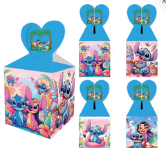 12 Lilo & Stitch Favor Boxes, Heart-Top Candy Treat Boxes, Hawaiian Luau Birthday Party Supplies, Tropical Ohana Theme