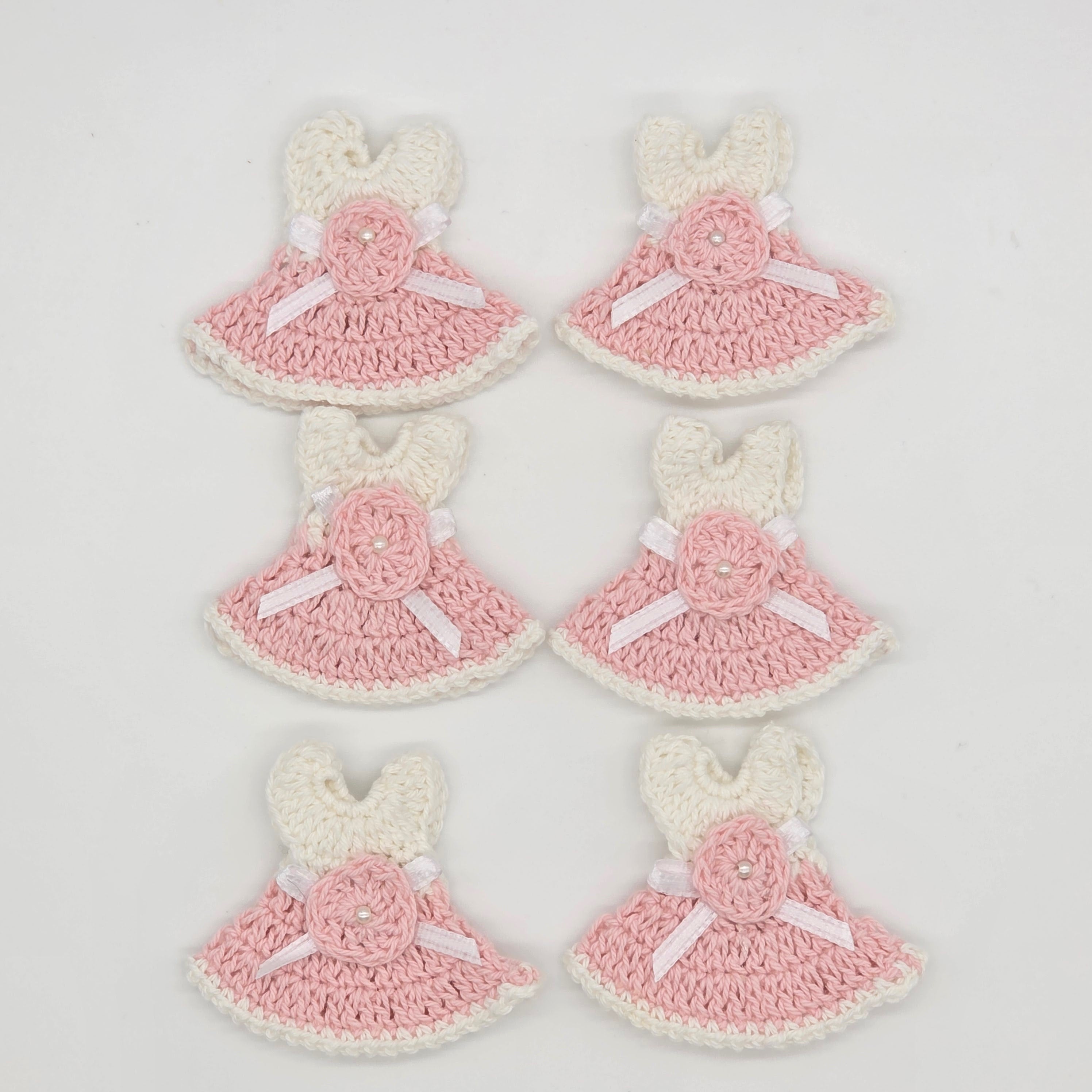 Set of 6 Mini Crochet Dress Party Gift | Unique Baby Shower Party Favor & Keepsake | Handmade Tiny Dress Decor with Hangers & Rack