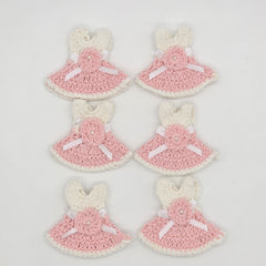 Set of 6 Mini Crochet Dress Party Gift | Unique Baby Shower Party Favor & Keepsake | Handmade Tiny Dress Decor with Hangers & Rack