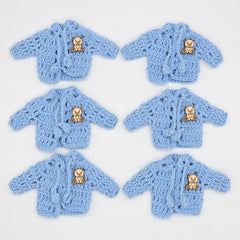 6pc Baby Blue Mini Crochet Jacket Party Gift & Party Favors with Teddy Bear Charms for Baby Shower, Baptism, Gender Reveal