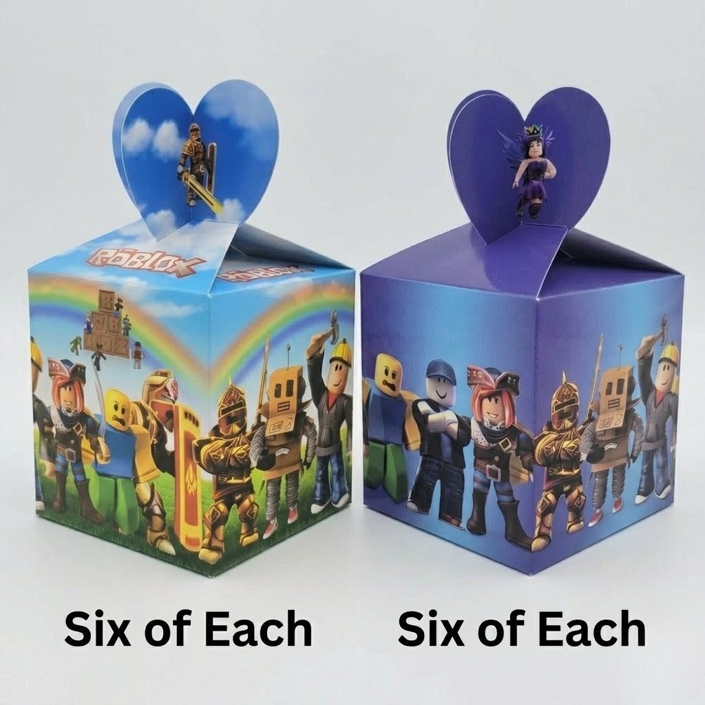 12pc Roblox Party Favor Boxes Candy Gift Bags Kids Birthday Decoration 6 Light 6 Dark Blue