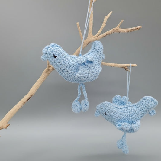 Set of 6 Blue Crochet Bird Ornaments | Handmade Baby Shower Decor | Nursery Hanging Decoration | Love Bird Party Favors