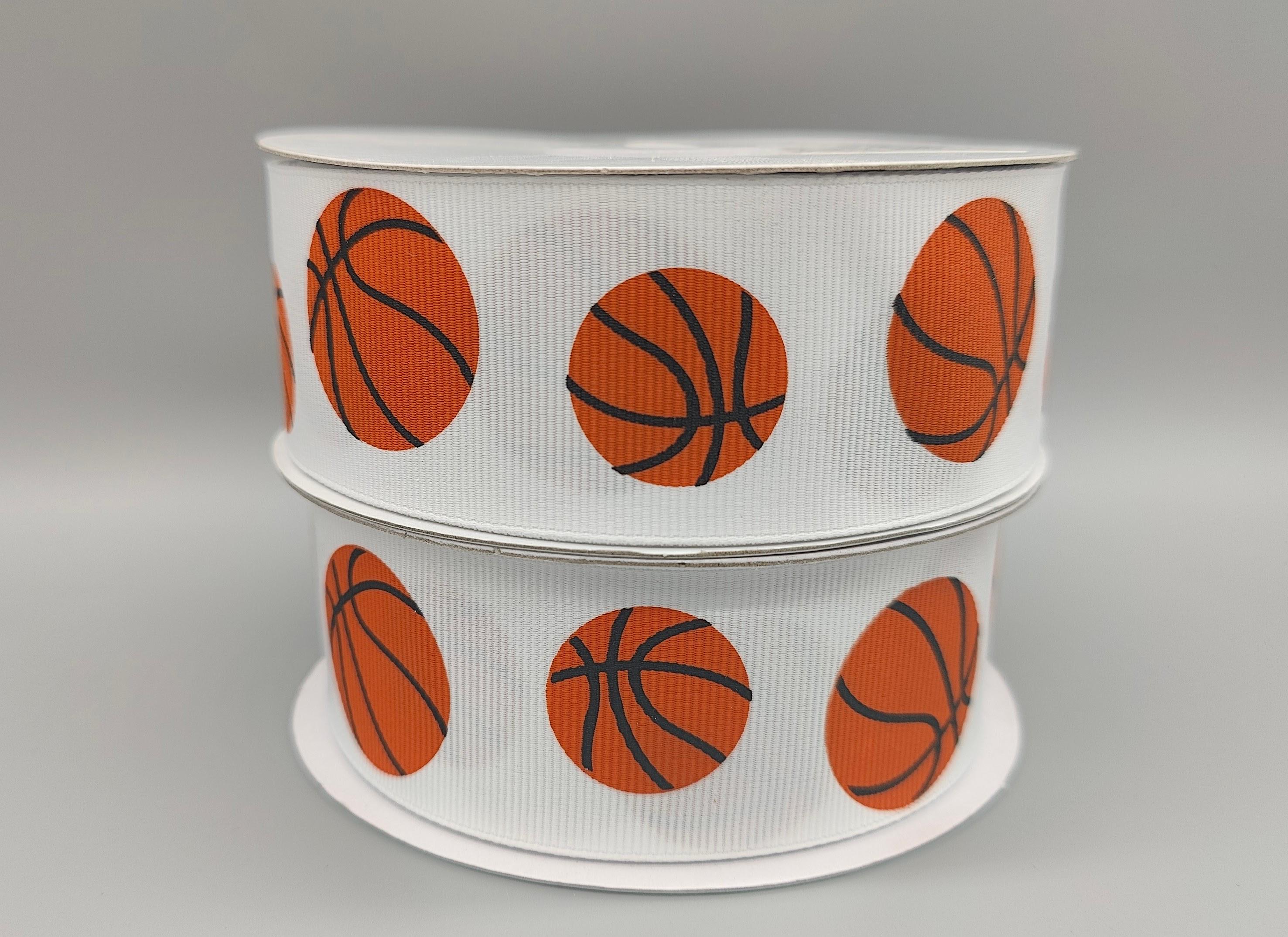 Basketball Grosgrain Ribbon, Sports Ribbon, Grosgrain Ribbon, Sports Party Decor, Hair Bow Supply, Team Spirit Ribbon- 1-1/2 in x 25 yards