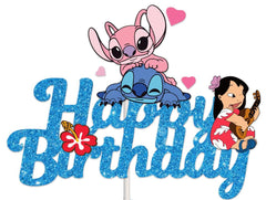 Custom Lilo & Stitch inspired Birthday Cake Topper- Shimmery Blue aloha party birthday cake topper