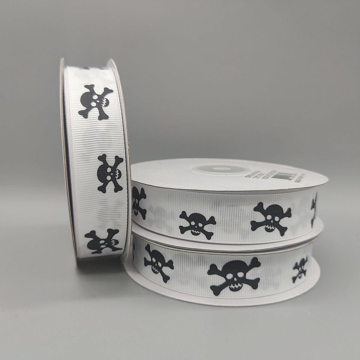 Skull & Crossbones Ribbon, 7/8" Black and White Grosgrain Ribbon, Pirate Themed Craft Supplies, Halloween Ribbon, Generous 25 Yard Spool