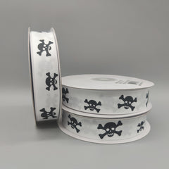 Skull & Crossbones Ribbon, 7/8" Black and White Grosgrain Ribbon, Pirate Themed Craft Supplies, Halloween Ribbon, Generous 25 Yard Spool