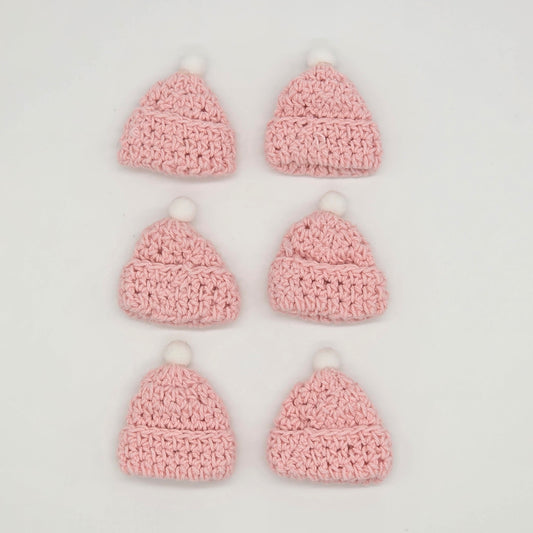 Handmade Mini Crochet Pink Beanie Party Gift - 6 pcs - Tiny Knit Hat Party Favor for Crafts & Decor