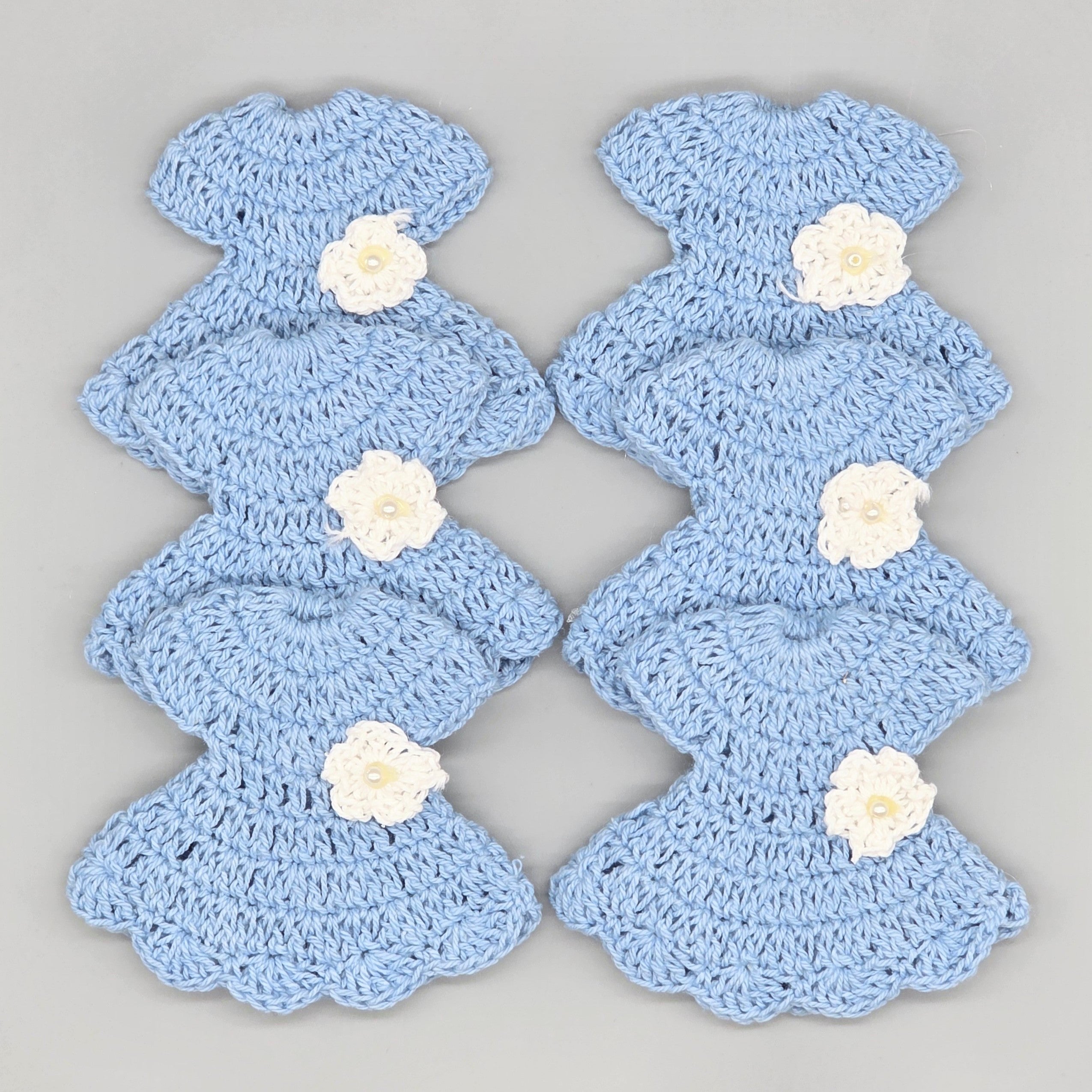 6pc Baby Blue Tiny Crochet Dress Party Favors - Mini Flower Party Gift for Baby Shower, Baptism, Birthday | Handmade Cute Keepsakes