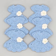 6pc Baby Blue Tiny Crochet Dress Party Favors - Mini Flower Party Gift for Baby Shower, Baptism, Birthday | Handmade Cute Keepsakes