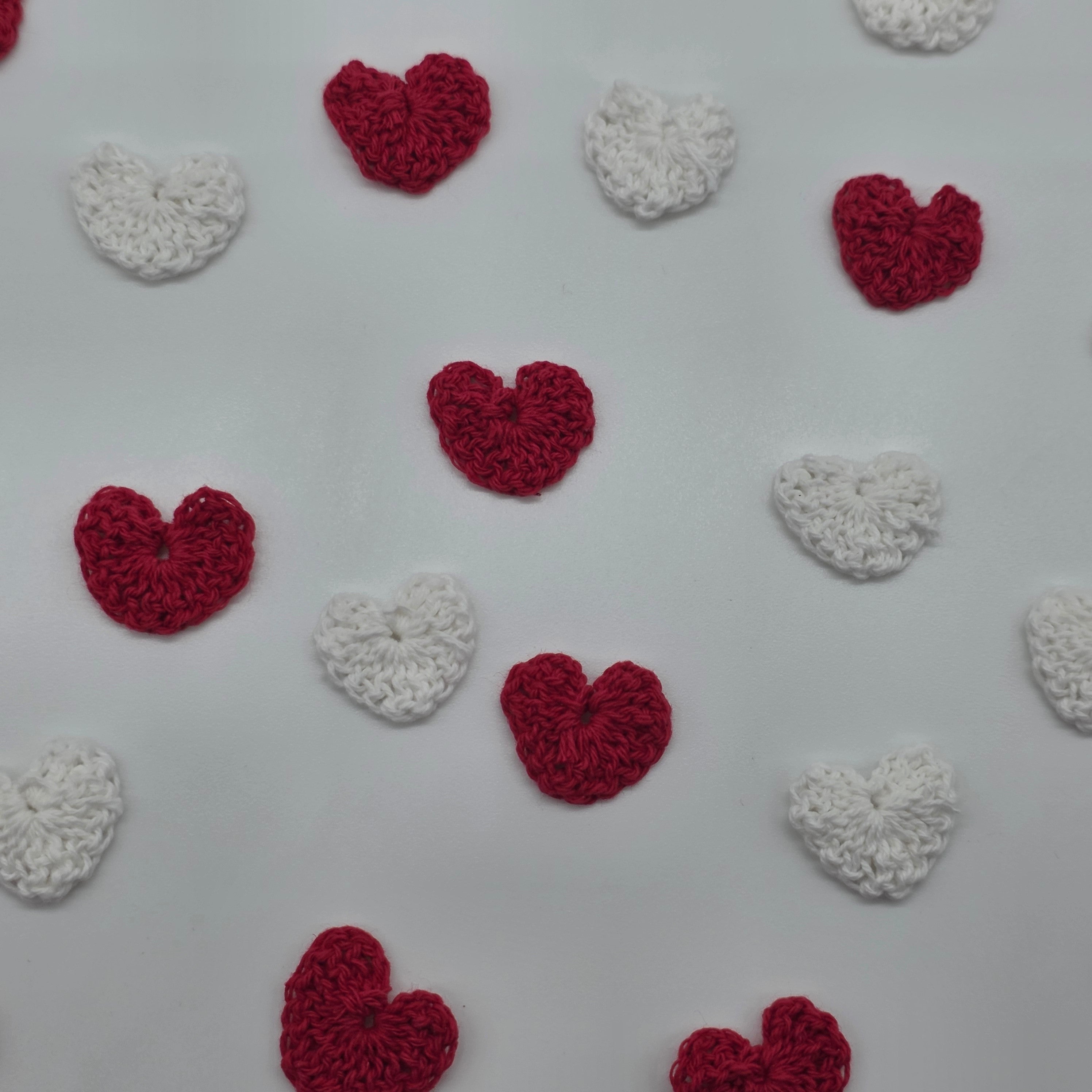 12pc Tiny Crochet Hearts - Mini 1” Handmade Yarn Hearts for Valentine’s Day, Scrapbooking, Crafts & Table Scatter - Red & White Set