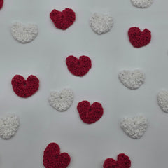 12pc Tiny Crochet Hearts - Mini 1” Handmade Yarn Hearts for Valentine’s Day, Scrapbooking, Crafts & Table Scatter - Red & White Set