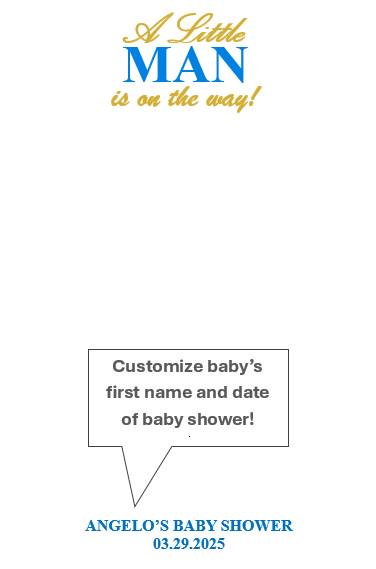 Set of 6 Baby Shower Favors with Custom Name & Date, Crochet Baby Favor with Gold Hanger, Ships Fast and Free! Little man on the way!