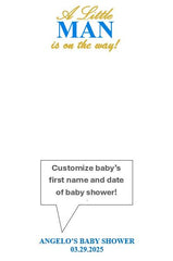 Set of 6 Baby Shower Favors with Custom Name & Date, Crochet Baby Favor with Gold Hanger, Ships Fast and Free! Little man on the way!