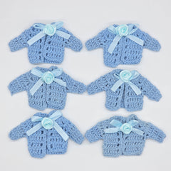 Handmade Tiny Crochet Baby Blue Jacket Party Gift - Mini Cardigan Party Favors for Baby Shower, Baptism & Reveal (Set of 6)
