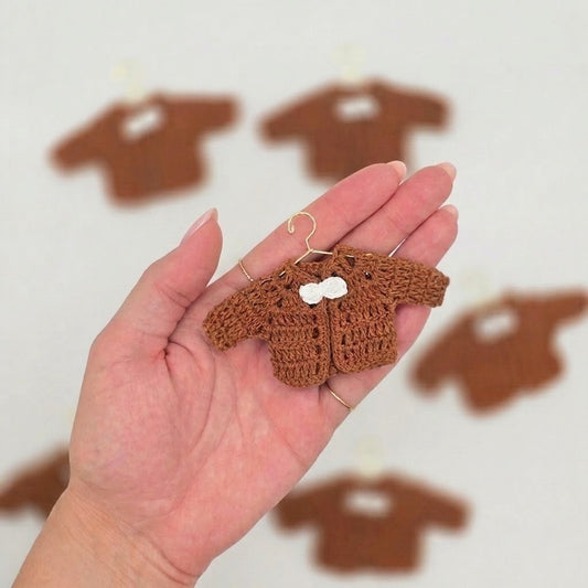 Boho Baby Shower Favors Mini Crochet Brown Jackets Bow Tie Decor Set of 6