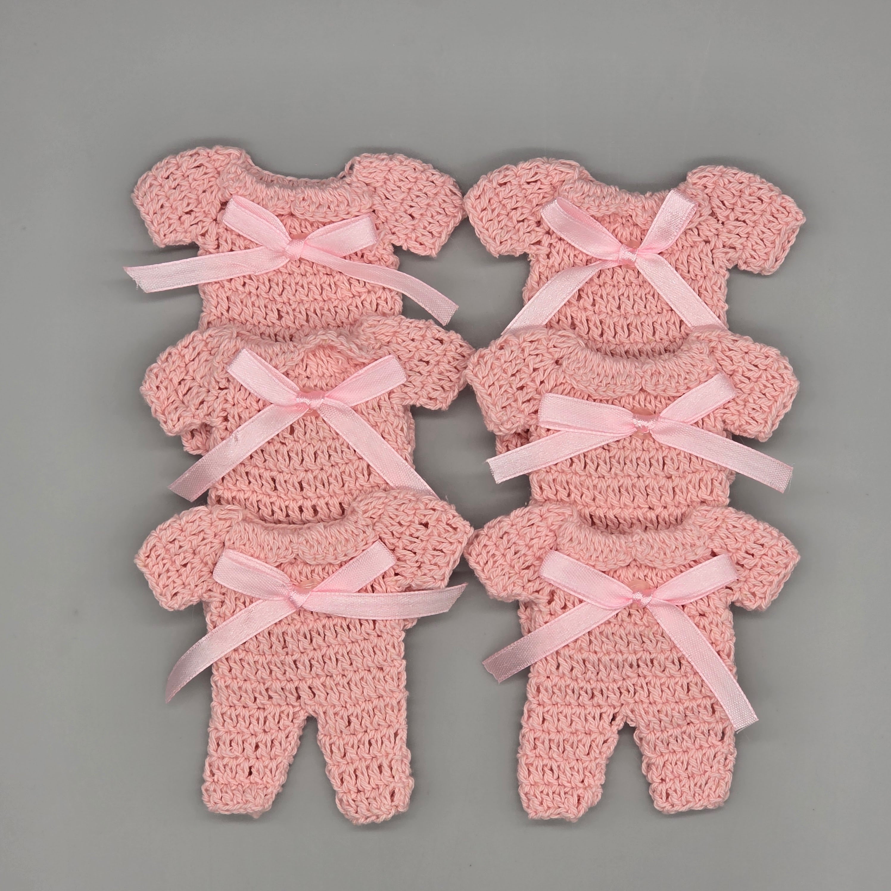 6 Pink Crochet Baby Shower Favors, Mini Onesie Keepsakes with Optional Gold Hangers & Display Rack, Handmade