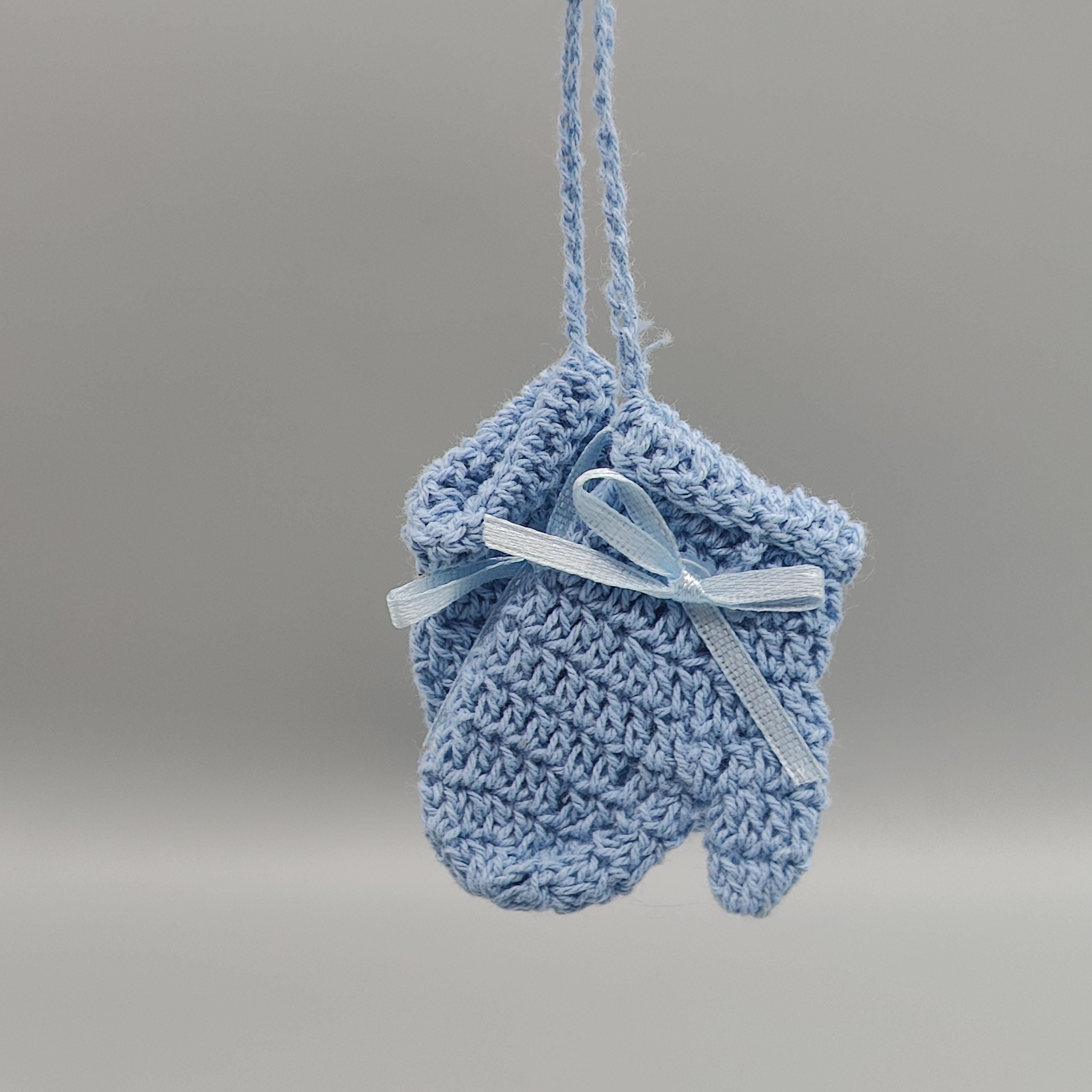 Mini Crochet Baby Mittens Favor - Baby Boy Shower Keepsake - Set of 5 Pairs - Hand-Stitched Mitten Party Favor