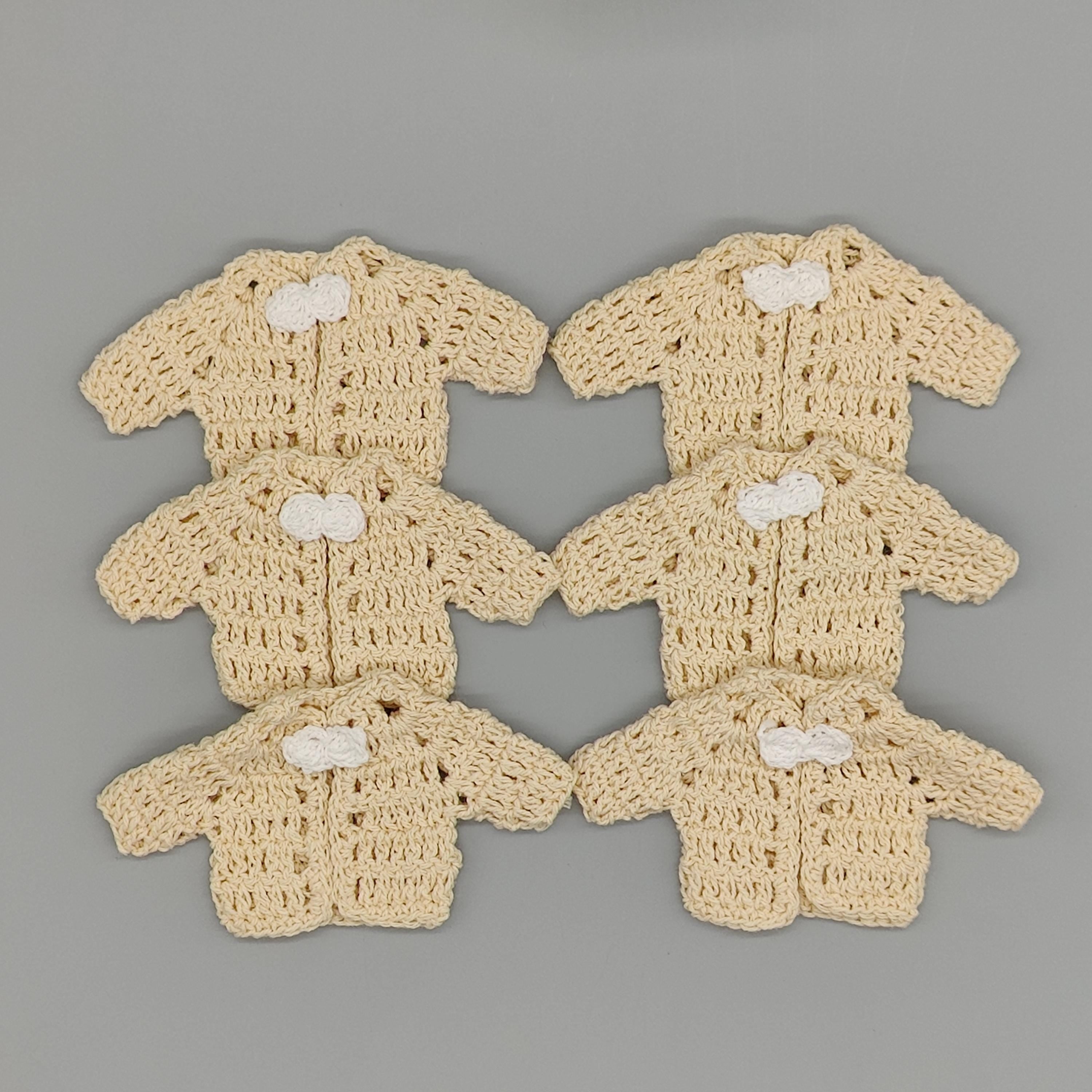 Set of 6 Mini Crochet Baby Jacket Favors, Baby Shower Gifts, Baby Boy Christening Favors, Baby Cream Keepsake, Handmade Nursery Decor