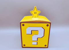 Set of 12 Super Mario Bros Favor Boxes - Brick, Question Mark, Sewer Pipe designs with Coins, Stars, Venus Flytrap. 4 of each box in a set.