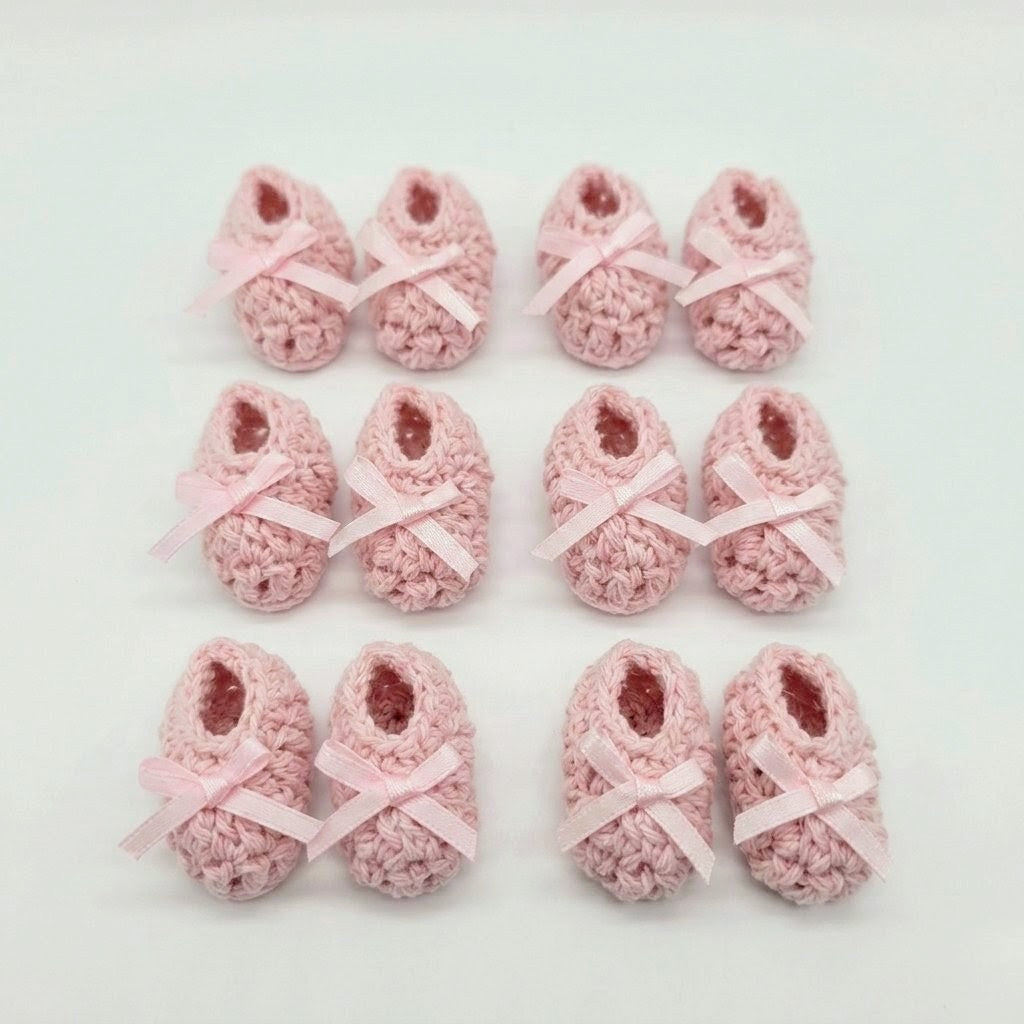 6 Pairs Tiny Crochet Baby Booties Party Gifts - Pink Miniature Knit Shoes for Party Favor and Party Decor | Baby Shower Essentials