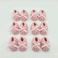 6 Pairs Tiny Crochet Baby Booties Party Gifts - Pink Miniature Knit Shoes for Party Favor and Party Decor | Baby Shower Essentials