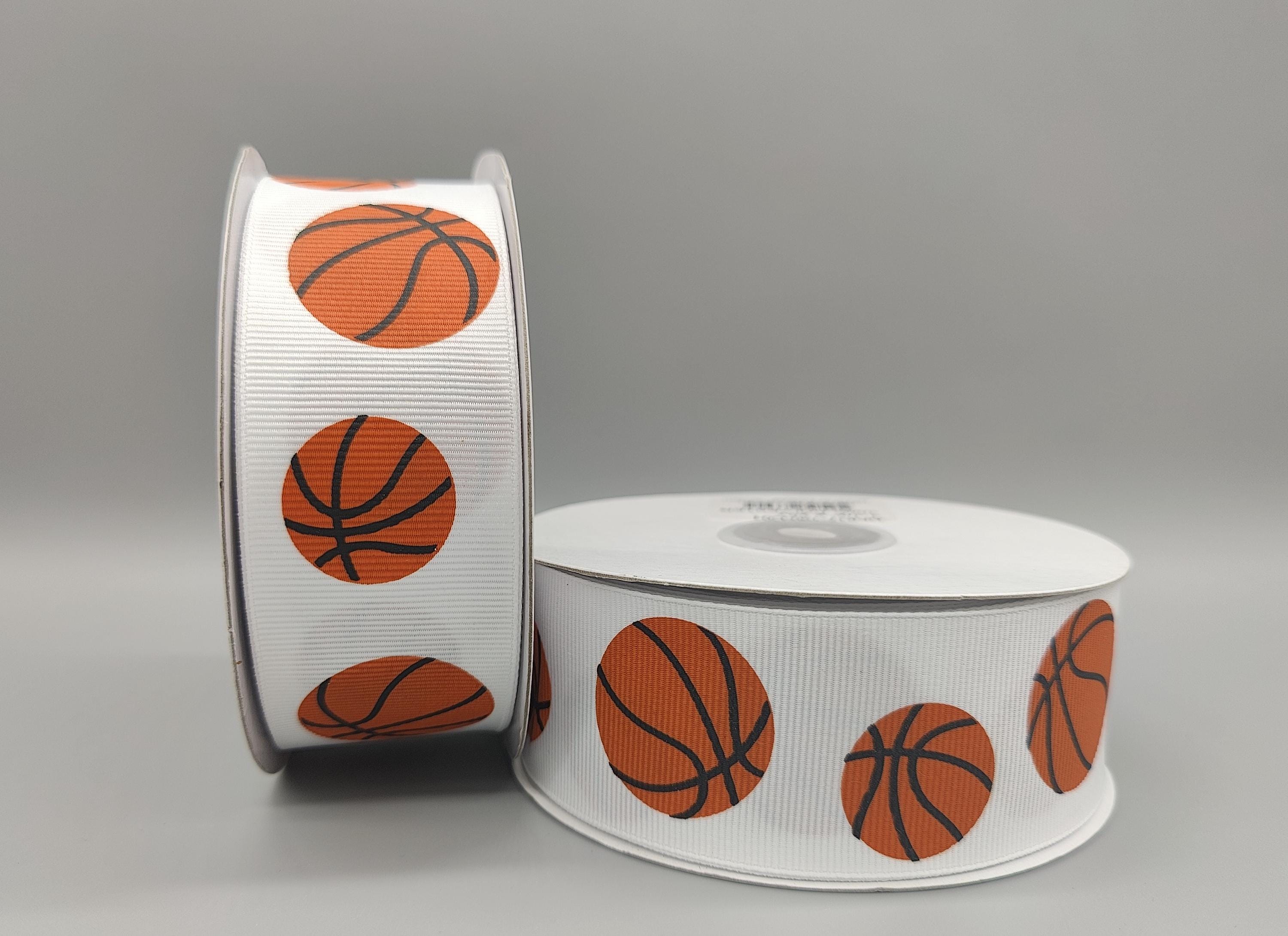 Basketball Grosgrain Ribbon, Sports Ribbon, Grosgrain Ribbon, Sports Party Decor, Hair Bow Supply, Team Spirit Ribbon- 1-1/2 in x 25 yards