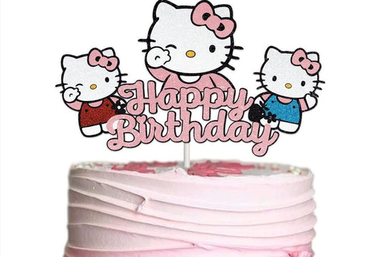 Custom Kitty Happy Birthday Cake Topper - Shimmery Pink Happy Birthday