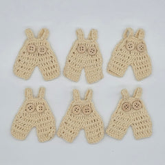 Party Favor 6pk: Mini Cream Crochet Overalls 3" Party Gifts - Boho Baby Shower Keepsake & Decor