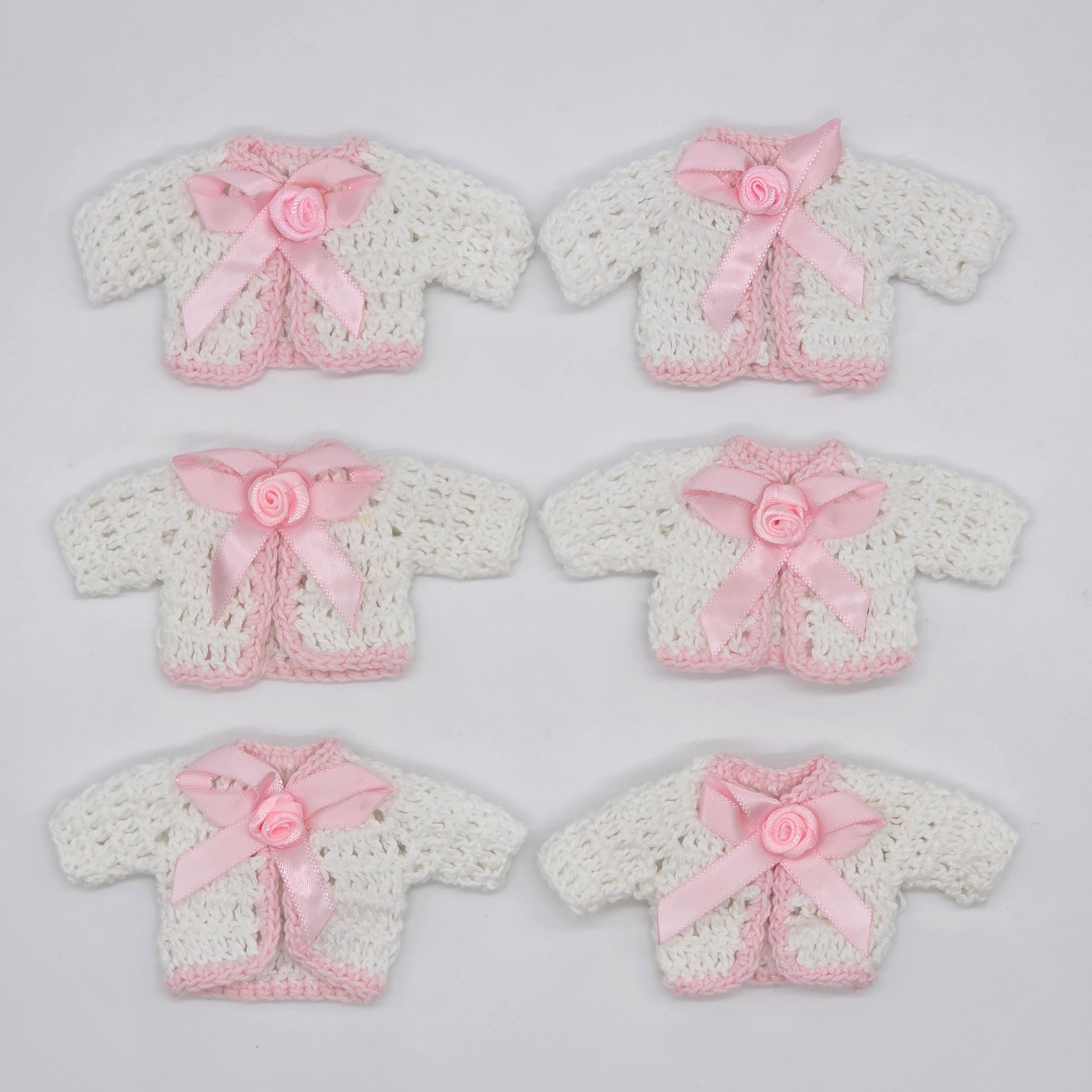 Handmade Tiny Crochet Baby Pink Party Favors – 6pc Mini Sweater Party Gift Set for Baby Showers, Baptism & Gender Reveal