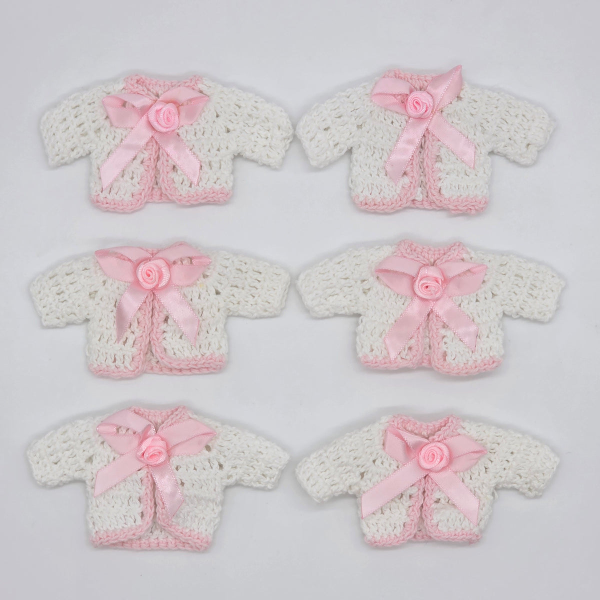 Handmade Tiny Crochet Baby Pink Party Favors – 6pc Mini Sweater Party Gift Set for Baby Showers, Baptism & Gender Reveal